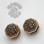 Bronze Jeweled Lotus Ear Weight with Inlayed Accent