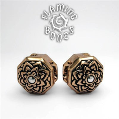 Bronze Jeweled Lotus Ear Weight with Inlayed Accent