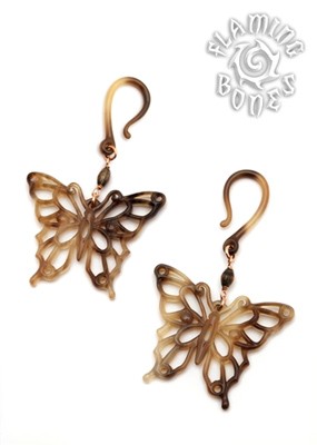 Butterfly Tortoise Shell Water Buffalo Horn Ear Dangles