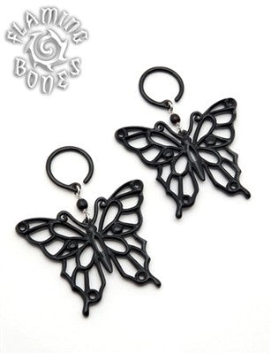 Butterfly Black Water Buffalo Horn Ear Dangles