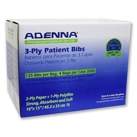 Case of 500 Adenna Medical Black Dental Bibs - 13" x 18"