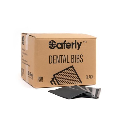 Case of 500 Saferly Medical Black Dental Bibs - 13" x 18"