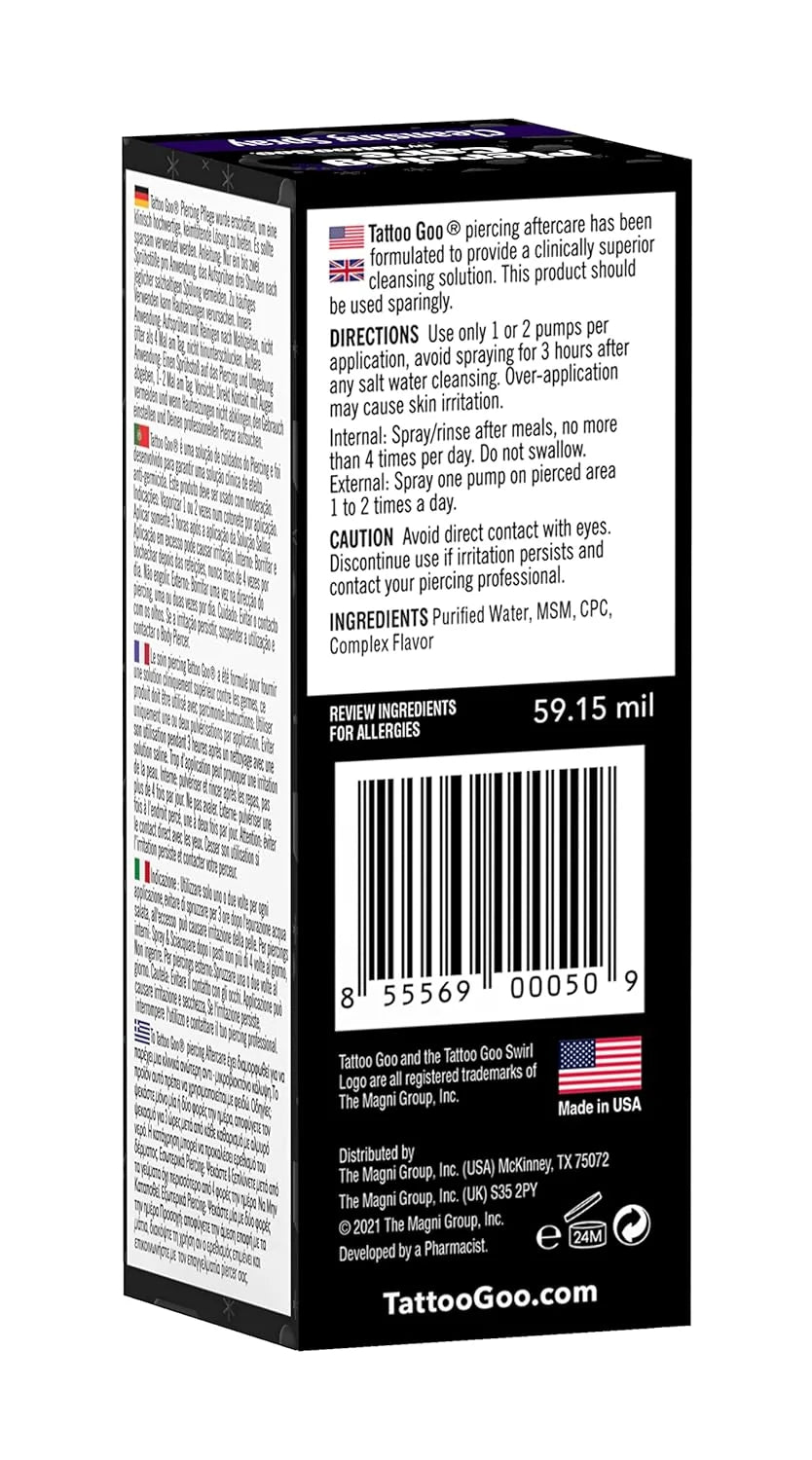 Piercing Care Cleansing Spray by Tattoo Goo - 2oz Bottles