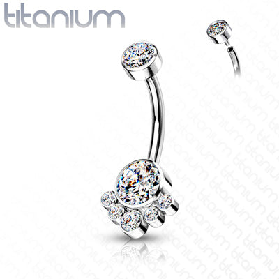14g 3/8" Internally Threaded Titanium Curved Barbells with CZ Cluster