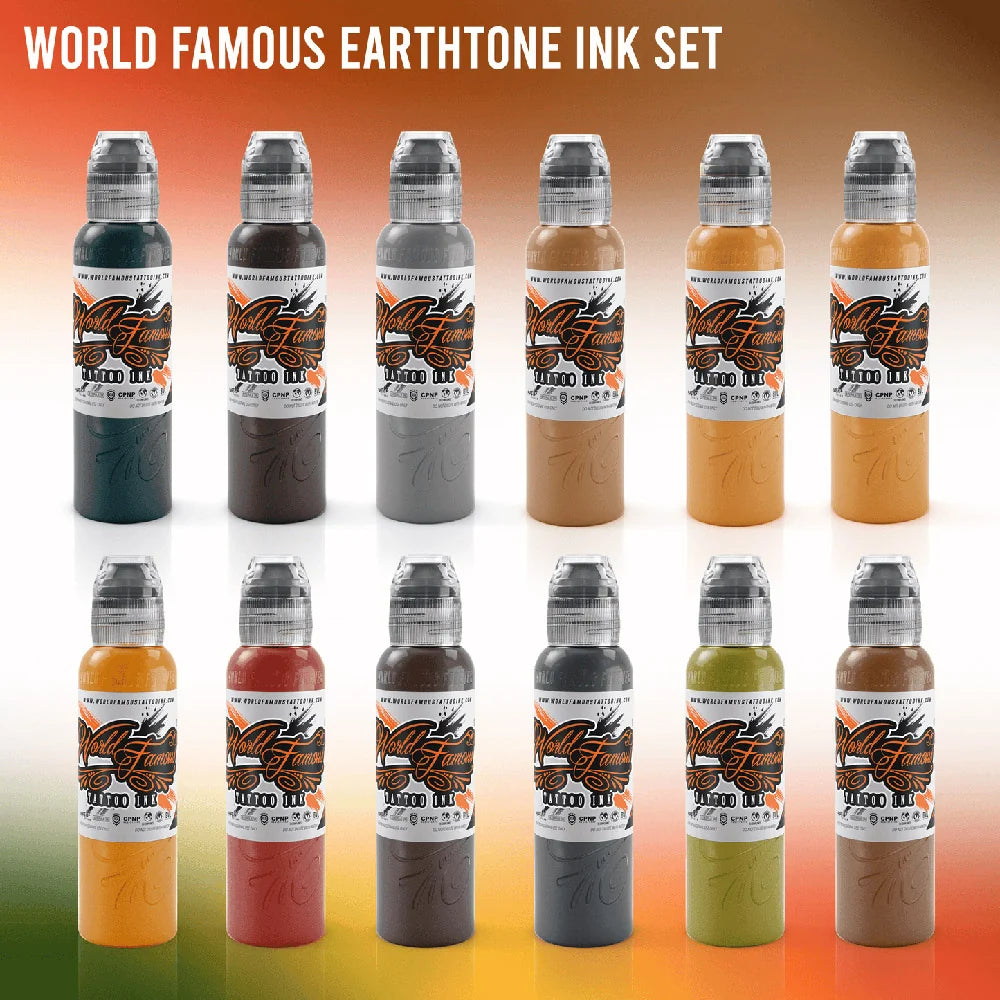 World Famous Tattoo Ink - Earthtone Ink Set - 12 Bottles