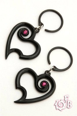 Spiral Heart "Black and Bling" Black Water Buffalo Horn Ear Dangles with Gems