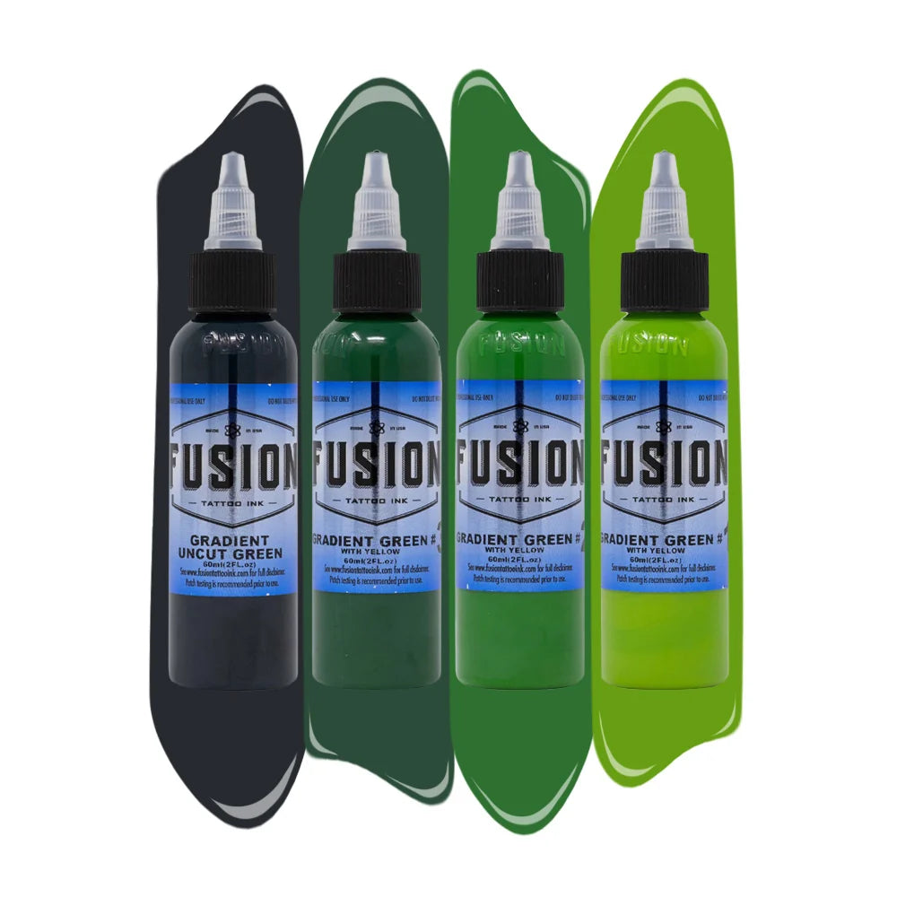 Gradient Green with Yellow 4-Pack — Fusion Tattoo Ink — 1oz