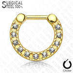 16g 5/16" Ion Plated Surgical Steel Septum Clicker with Lined Crystals