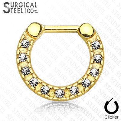 16g 5/16" Ion Plated Surgical Steel Septum Clicker with Lined Crystals