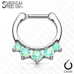 16g 5/16" Surgical Steel Septum Clicker with Five Opalite Gems