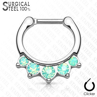 16g 5/16" Surgical Steel Septum Clicker with Five Opalite Gems