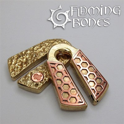 Hand Forged Brass Hex Magic 1 Ear Weights with  Shaku-do Pattern