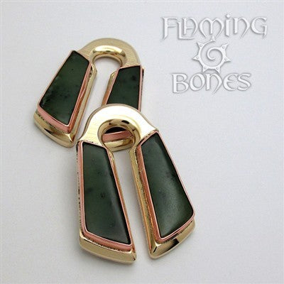 Hand Forged Brass Raspberry Jade Ear Weights Set In Shaku-do