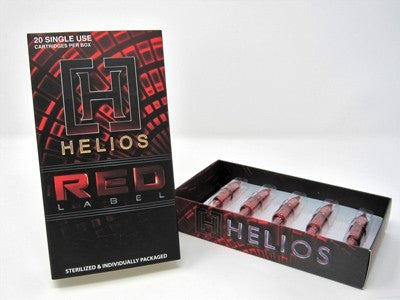 Helios 'Red Label' Tattoo Needle Cartridges with Membrane -  Box of 20 Round Liners