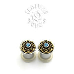0g Jeweled Lotus Rubber Eyelet Insert - Brass