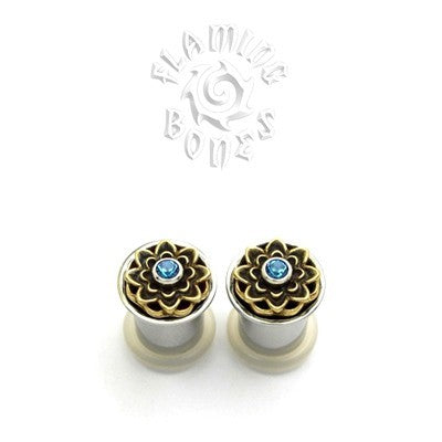 0g Jeweled Lotus Rubber Eyelet Insert - Brass