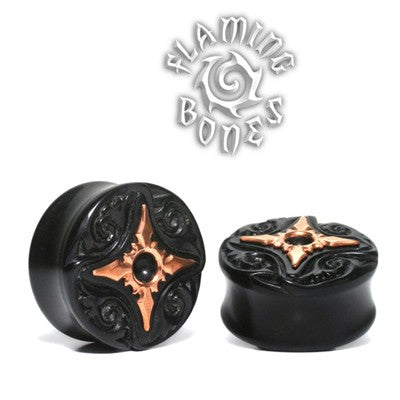 Mixed Metal Organic Black Dogwood Plugs with Shaku-Do Mandala