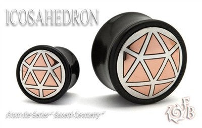 Mixed Metal Organic Black Water Buffalo Horn Plugs - Silver & Shaku-Do Icosahedron