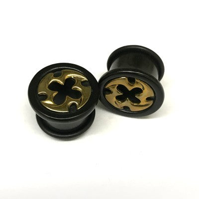 Mixed Metal Single Flare Organic Black Dogwood Eyelets with Brass "Polaris" Inlay