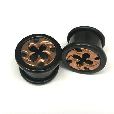 Mixed Metal Single Flare Organic Black Dogwood Eyelets with Copper "Polaris" Inlay