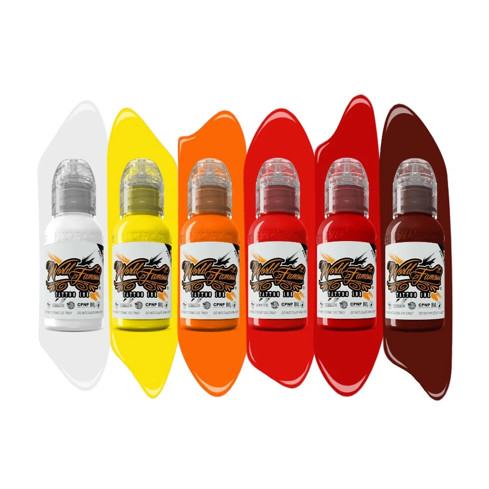World Famous Tattoo Ink - Red Neon Effect Series - 6 Bottles