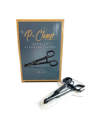 P-Clamp Box of 30 Disposable Black Plastic Piercing Forceps - Pre-Sterile Pennington - Open Triangle