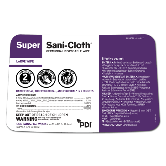 PDI Super Sani-Cloth - Purple Top - High Alcohol Content