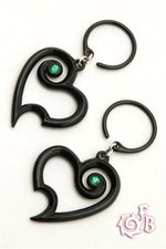 Spiral Heart "Black and Bling" Black Water Buffalo Horn Ear Dangles with Gems