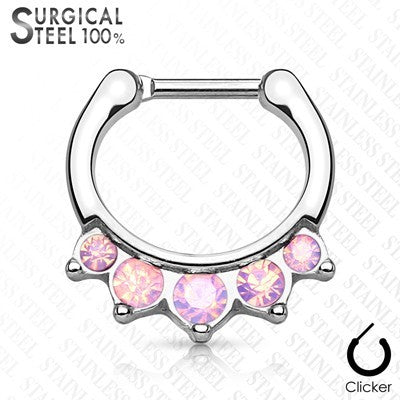16g 5/16" Surgical Steel Septum Clicker with Five Opalite Gems