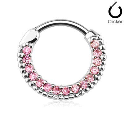16g 3/8" Round Bar 14k Gold Plated Surgical Steel Jeweled Septum / Cartilage Clicker