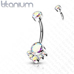 14g 3/8" Internally Threaded Titanium Curved Barbells with CZ Cluster