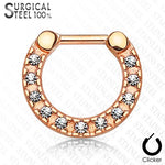 16g 5/16" Ion Plated Surgical Steel Septum Clicker with Lined Crystals