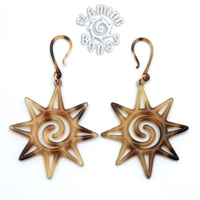 Rosette Tortoise Shell Water Buffalo Horn Ear Dangles