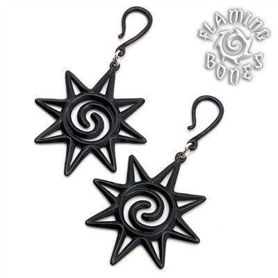Rosette Black Water Buffalo Horn Ear Dangles