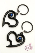 Spiral Heart "Black and Bling" Black Water Buffalo Horn Ear Dangles with Gems