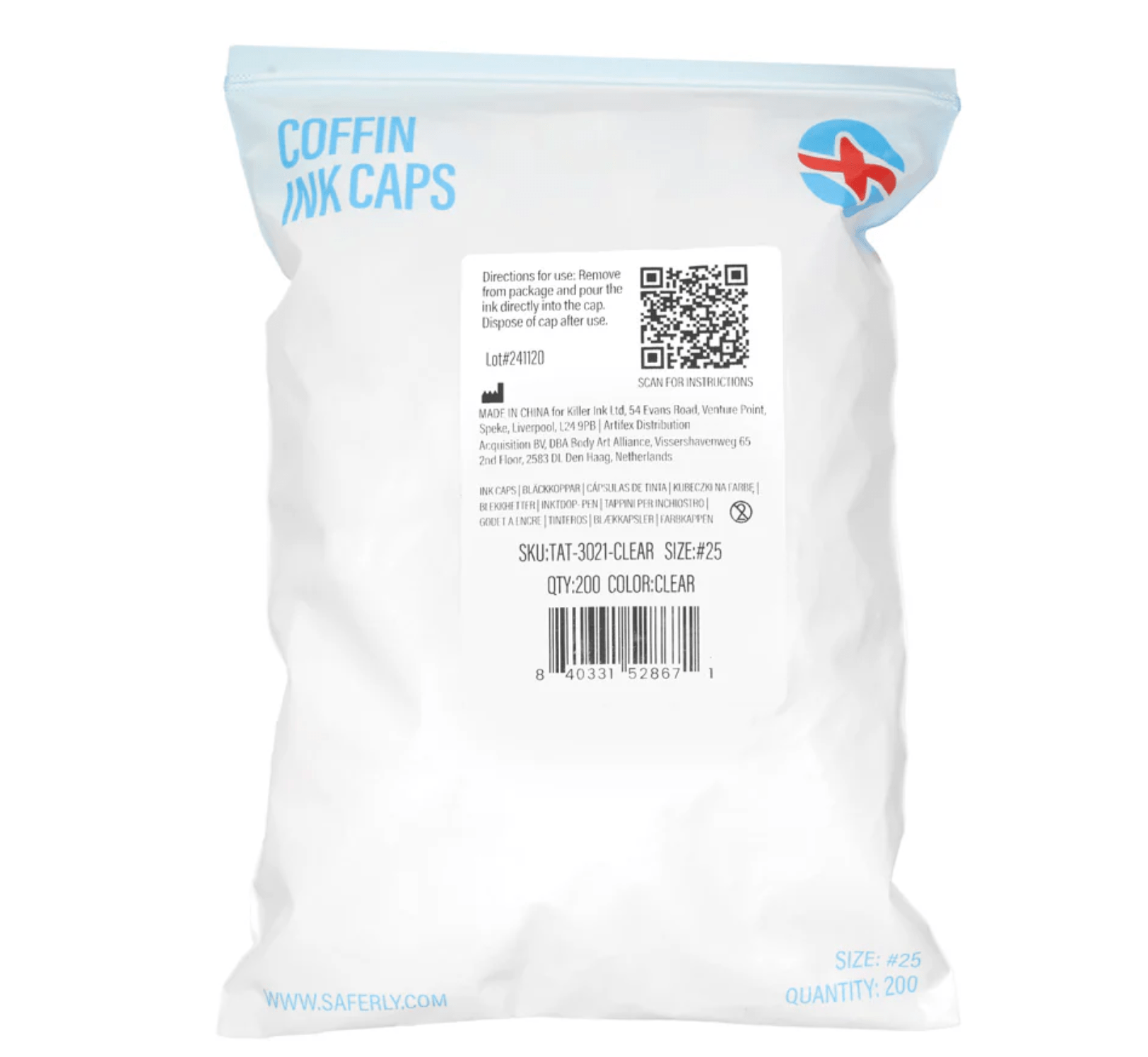 Saferly Coffin Ink Caps — #25 — Bag of 200 — Pick Color