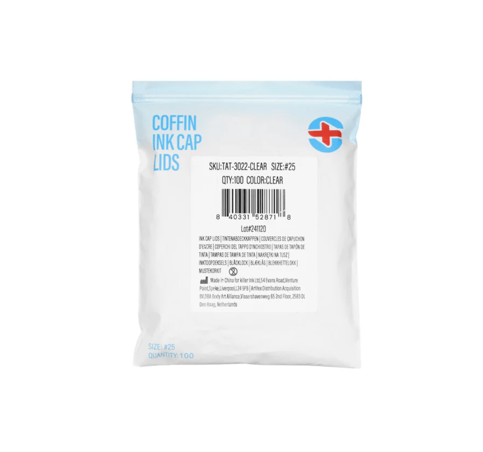 Saferly Coffin Ink Cap Lids — #25 — Bag of 200 — Pick Color