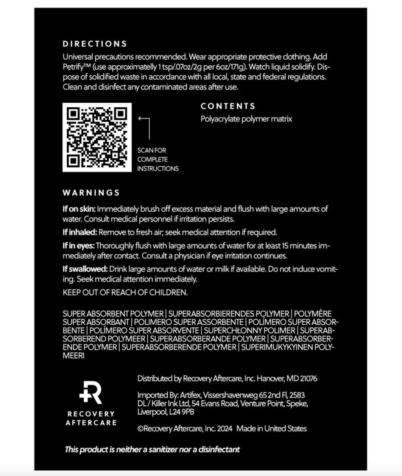 Recovery Petrify Ink Sponge — 6oz Needle Nose Bottle