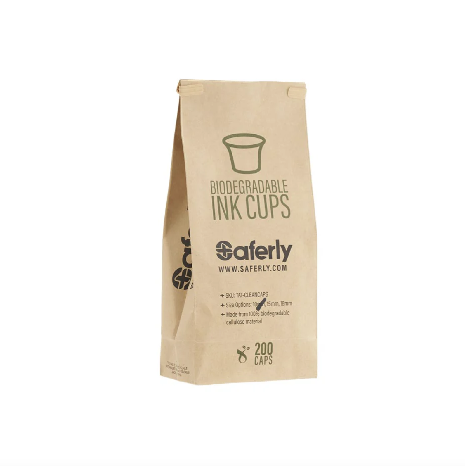Saferly Clean Caps — Bag of 200 Biodegradable Ink Cups — Pick Size