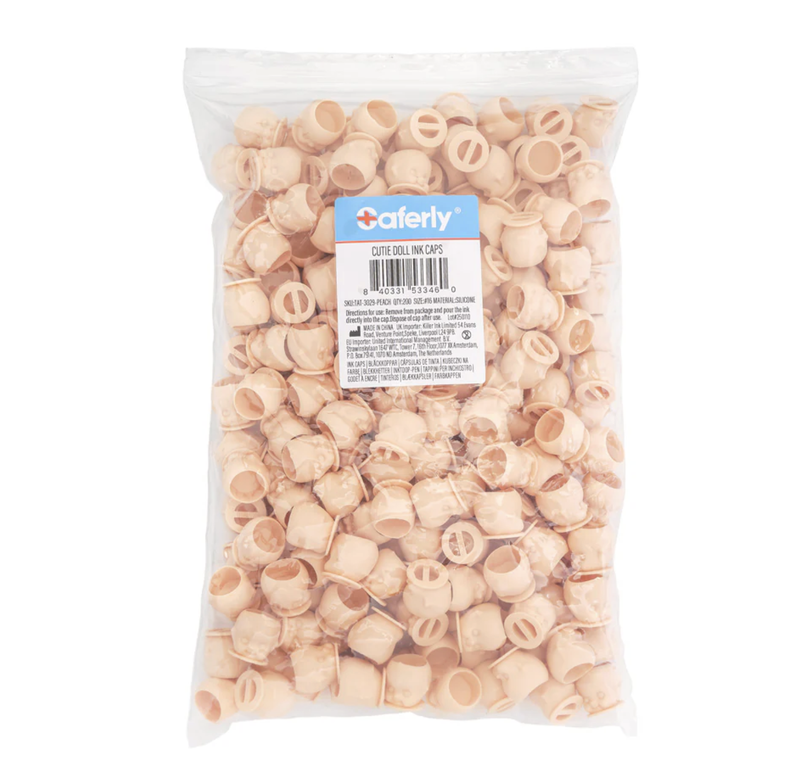 Saferly Cutie Doll Head Silicone Ink Caps —Size #16 (Large) — Bag of 200
