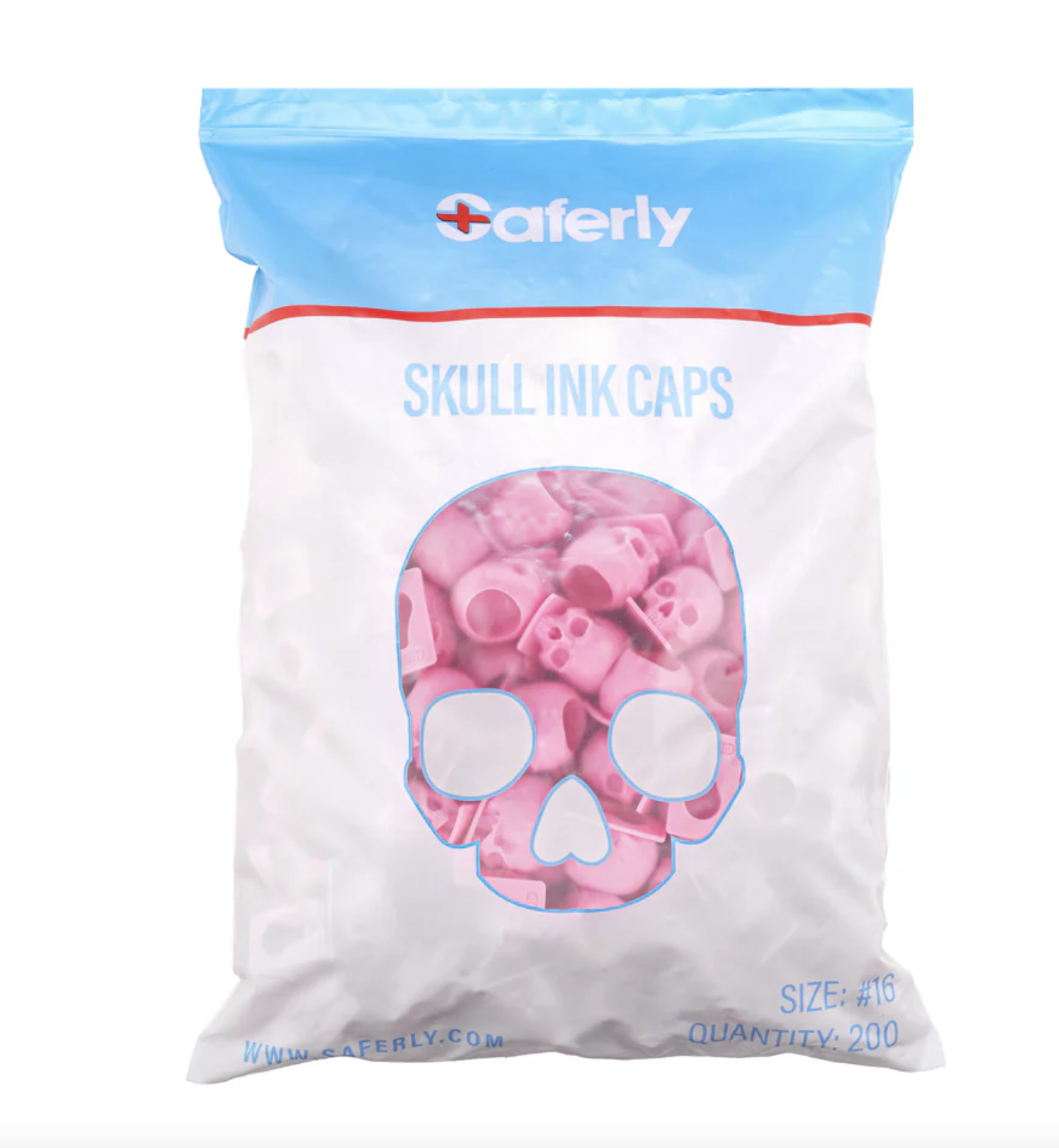 Saferly Skull Silicone Ink Caps —Size #16 — Bag of 200 — Pick Color