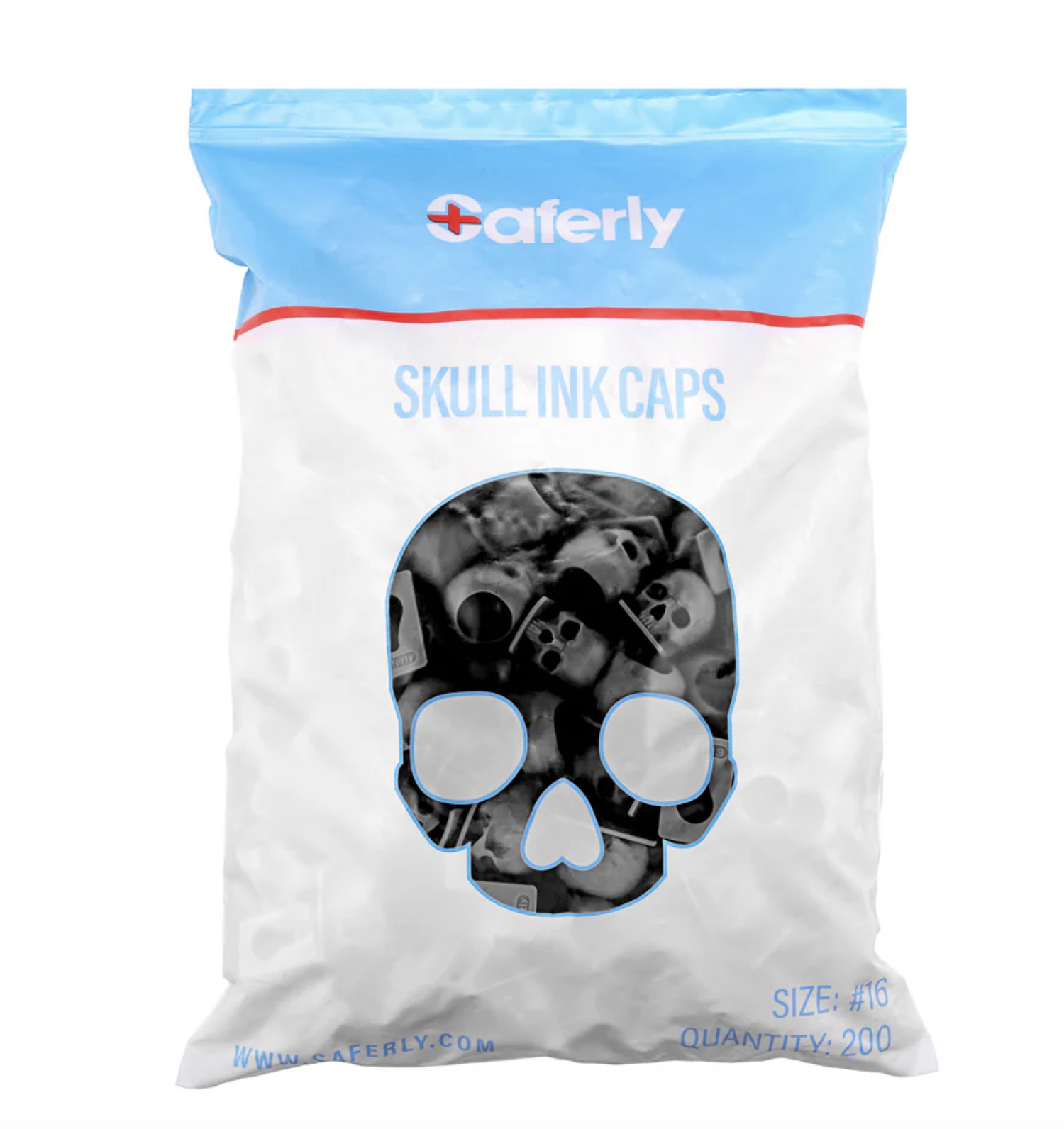 Saferly Skull Silicone Ink Caps —Size #16 — Bag of 200 — Pick Color