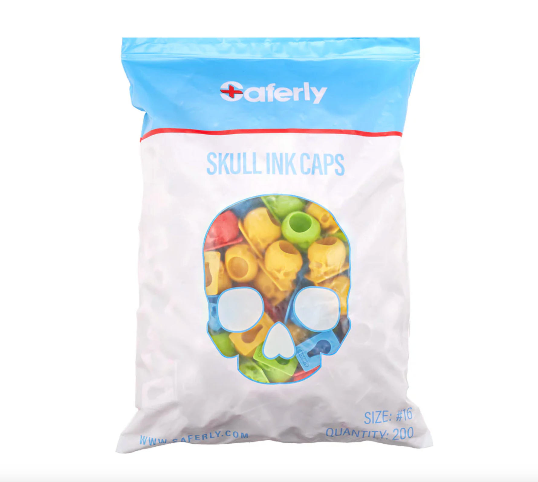 Saferly Skull Silicone Ink Caps —Size #16 — Bag of 200 — Pick Color