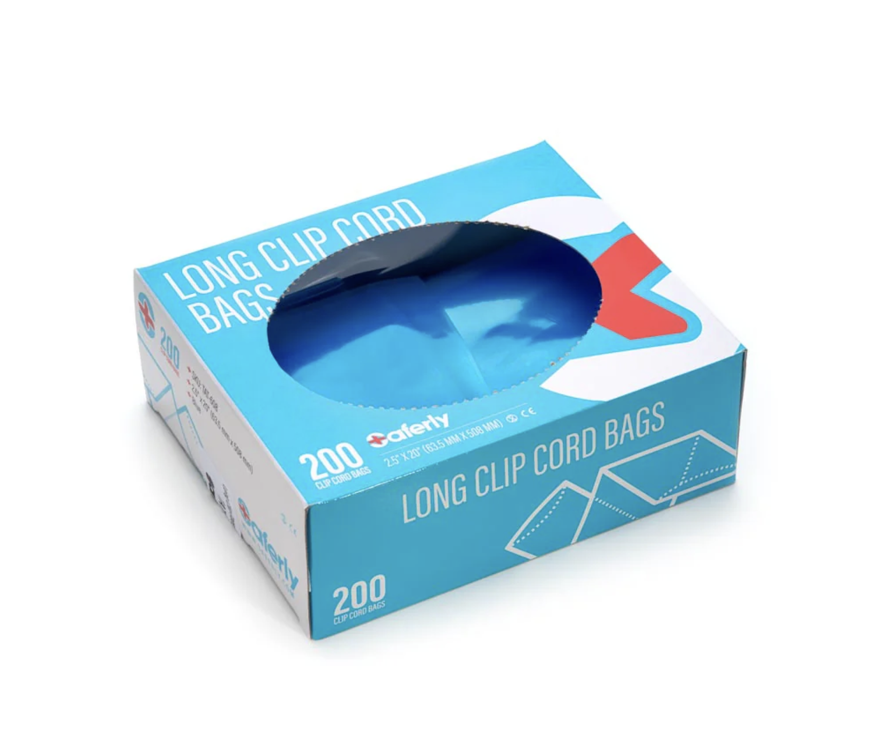 Saferly 20" Clip Cord Sleeves + Machine Bags — Blue — Box of 200