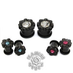 Single Flare Organic Black Dogwood Plugs with Gem - Faceted Flora