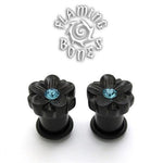 Single Flare Organic Black Dogwood Plugs with Gem - Faceted Flora