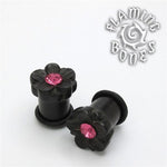 Single Flare Organic Black Dogwood Plugs with Gem - Faceted Flora