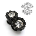 Single Flare Organic Black Dogwood Plugs with Gem - Faceted Flora