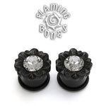 Single Flare Organic Black Dogwood Plugs with Gem - Faceted Flora