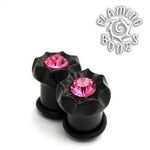Single Flare Organic Black Dogwood Plugs with Gem - Starcut